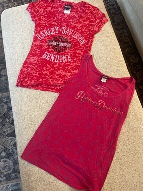 Harley-Davidson Red Top Bundle | Size Medium | Tee + Tank